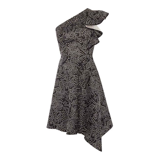 Karen Millen Black Jacquard One-Shoulder Dress