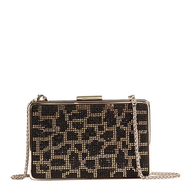 Karen Millen Black Leopard Embellished Box Clutch Bag