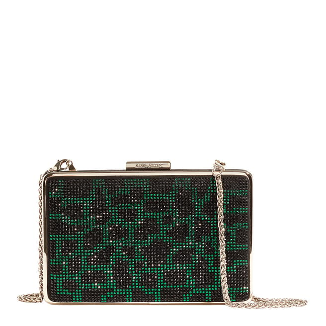Karen Millen Green Leopard Embellished Box Clutch Bag