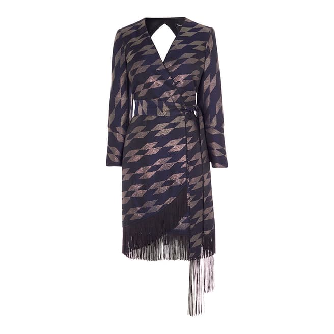 Karen Millen Navy/Multi Lurex Jacquard Wrap Dress