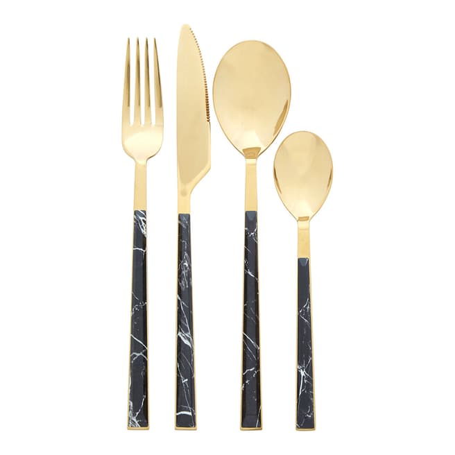 Premier Housewares Black Marble & Gold Finish 16 Piece Avie Cutlery Set