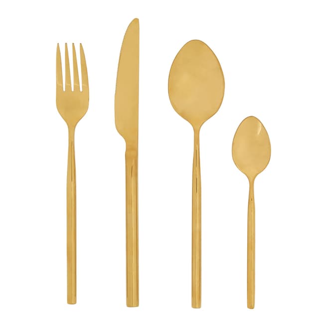Premier Housewares Gold Finish 16 Piece Modern Retro Cutlery Set