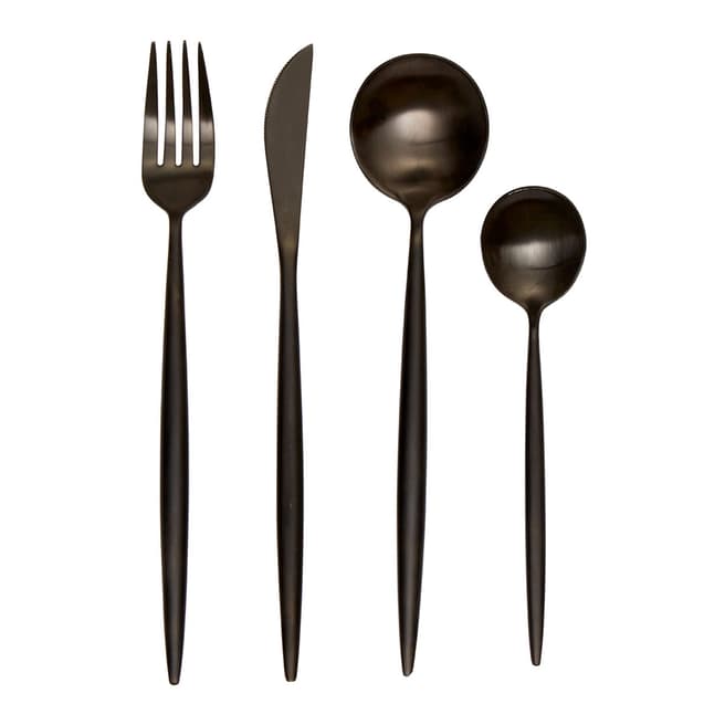 Premier Housewares 16 Piece Matte Black Modern Retro Cutlery Set