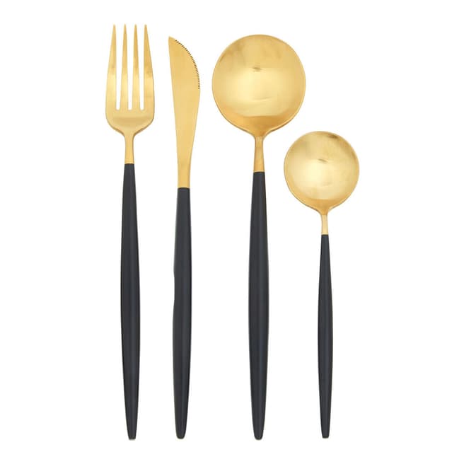 Premier Housewares Black & Gold Matte 16 Piece Avie Cutlery Set