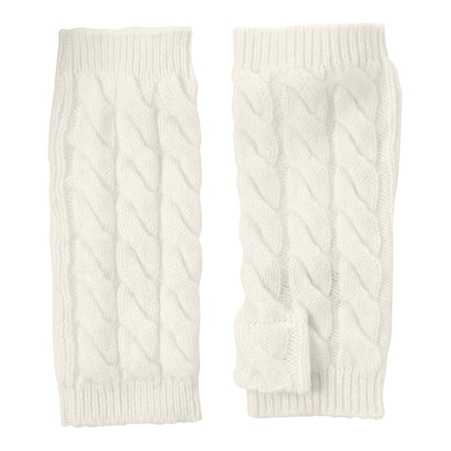 Laycuna London White Cable Knit Cashmere Wrist Warmers