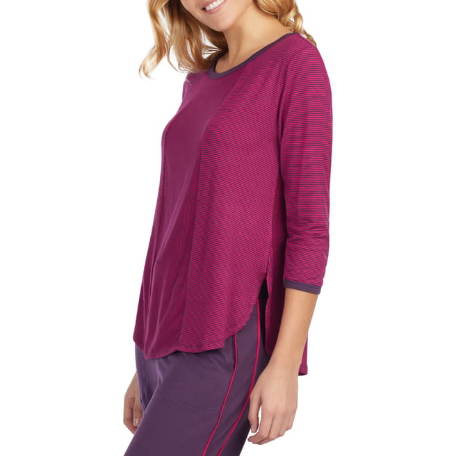 DKNY Purple Stripe 3/4 Sleeve Knit Top