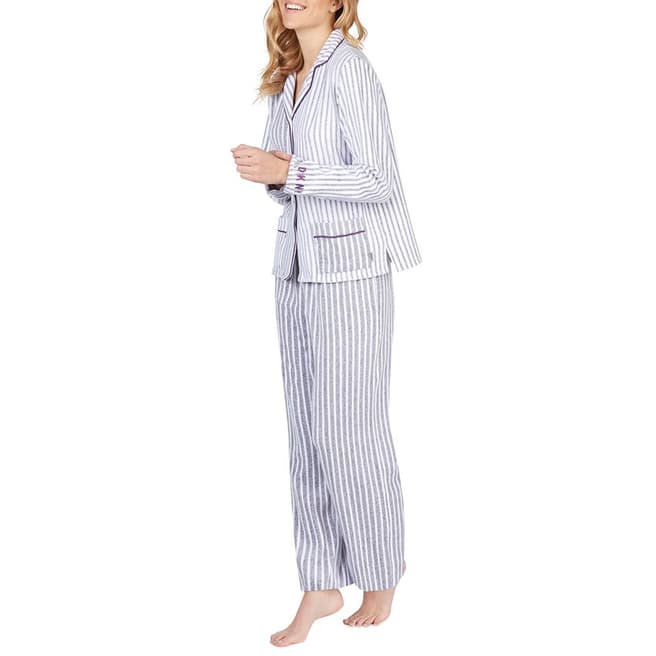 DKNY Light Grey Stripe Long Sleeve PJ Set