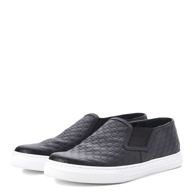 Gucci Black GG Leather Slip On Sneakers