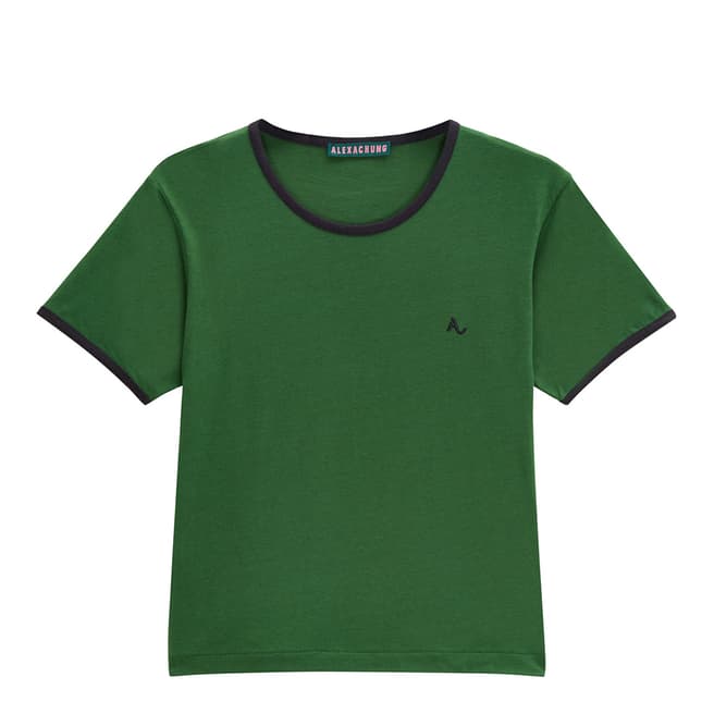 ALEXA CHUNG Green Contrast Rib Logo T-Shirt