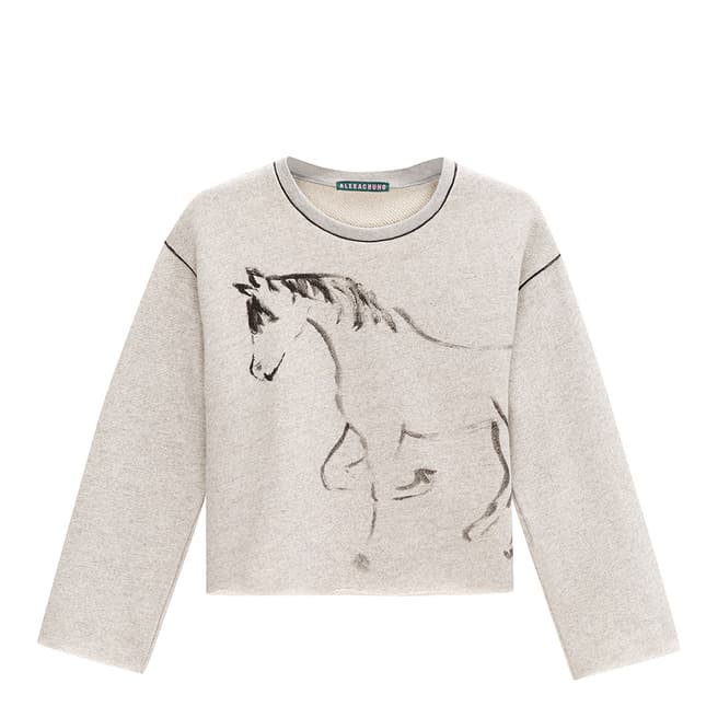 ALEXA CHUNG Grey Hand Drawn Horse Cotton Sweatshirt