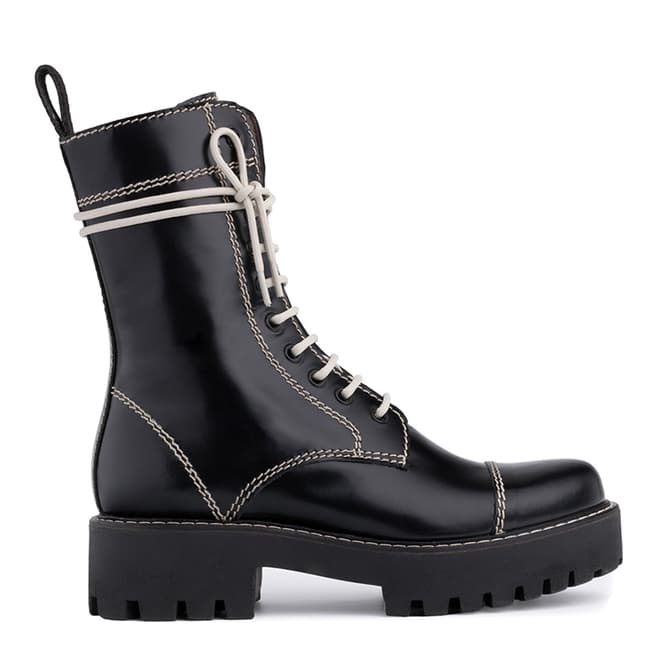ALEXA CHUNG Black Heavy Tread Leather Flat Boot