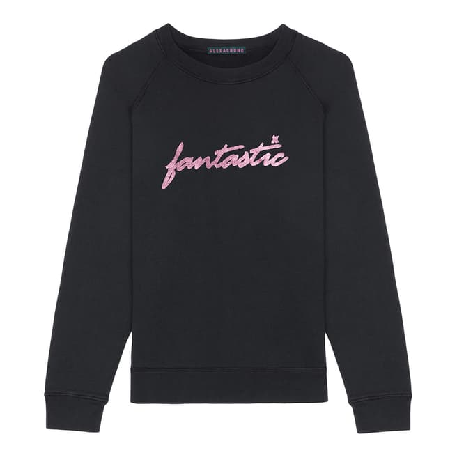 ALEXA CHUNG Black Fantastic Pink Glitter Cotton Sweatshirt