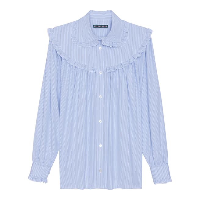 ALEXA CHUNG Pale Blue Frill Oversized Cotton Shirt