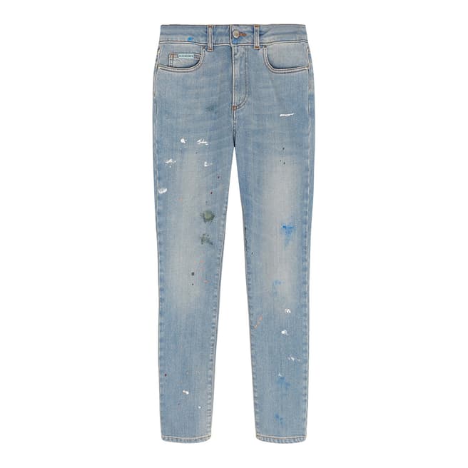 ALEXA CHUNG Light Blue Splattered Paint Straight Jeans