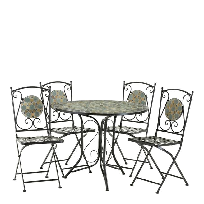 Premier Housewares Amalfi Table Set, Table & 4 Folding Chairs, Blue / Stone Mosaic