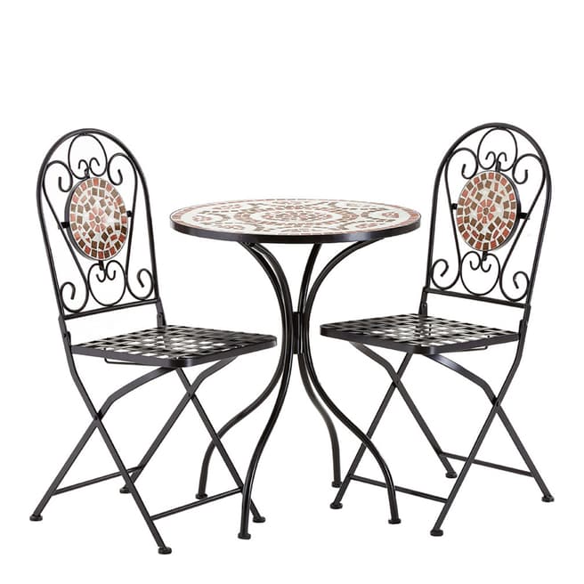 Premier Housewares Amalfi Table Set, Table & 2 Folding Chairs, Terracotta/Brown Mosaic
