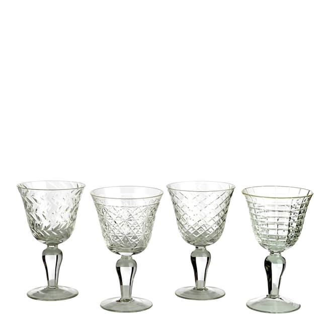 Pols Potten Set of 4 Mixed Cut Designs Wine Glasses