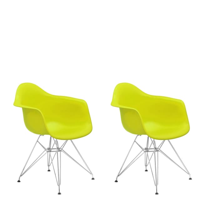 Fifty Five South Set of 2 Occasional Chairs, Chrome Finish Legs, Yellow