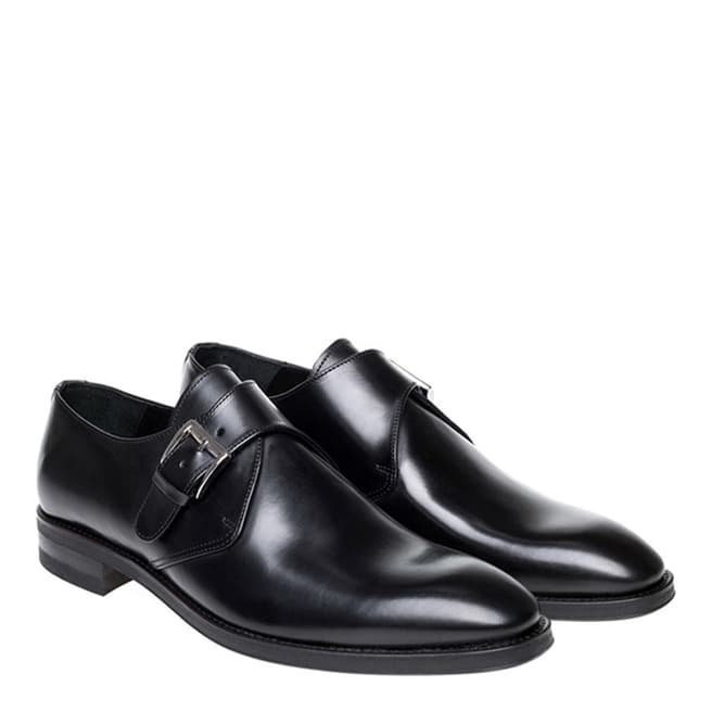 John White Black Calf Leather Inverness Monk Buckle Shoes
