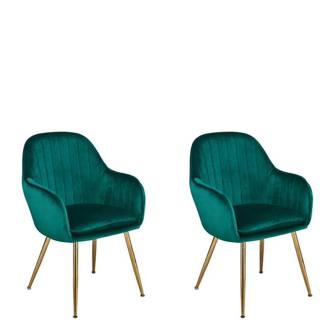 Furniture Interiors Lara Dining Chair Forest Green With Gold Legs, Set of 2