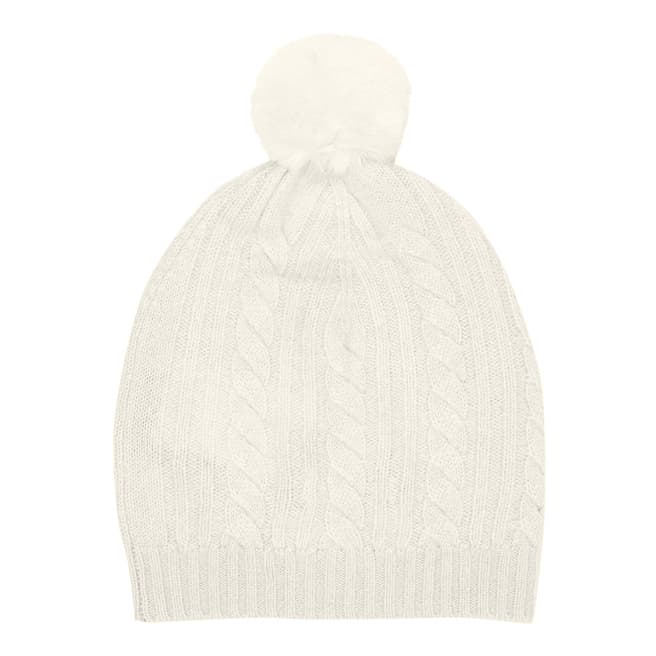 Laycuna London Winter White Cashmere Cable Knit Faux Fur Bobble Hat