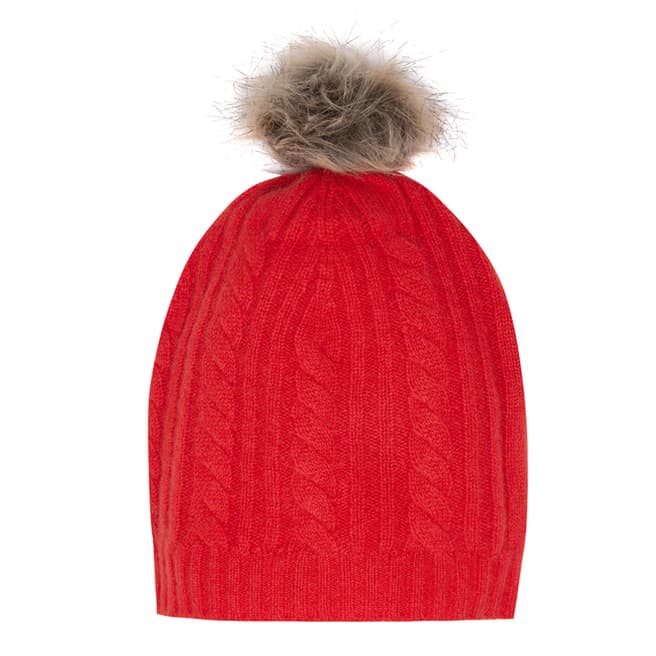 Laycuna London Red Cashmere Faux Fur Bobble Hat