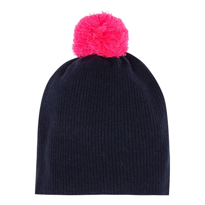 Laycuna London Navy/Pink Cashmere Knit Bobble Hat