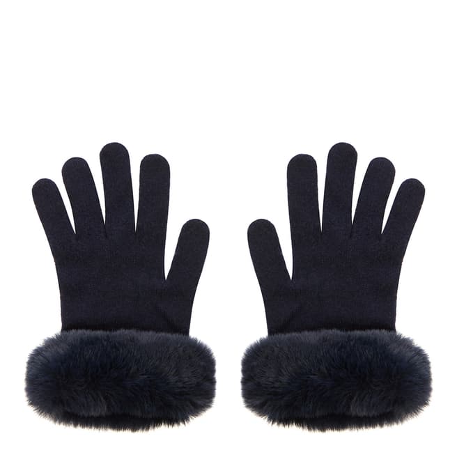 Laycuna London Navy Faux Fur Trim Cashmere Gloves