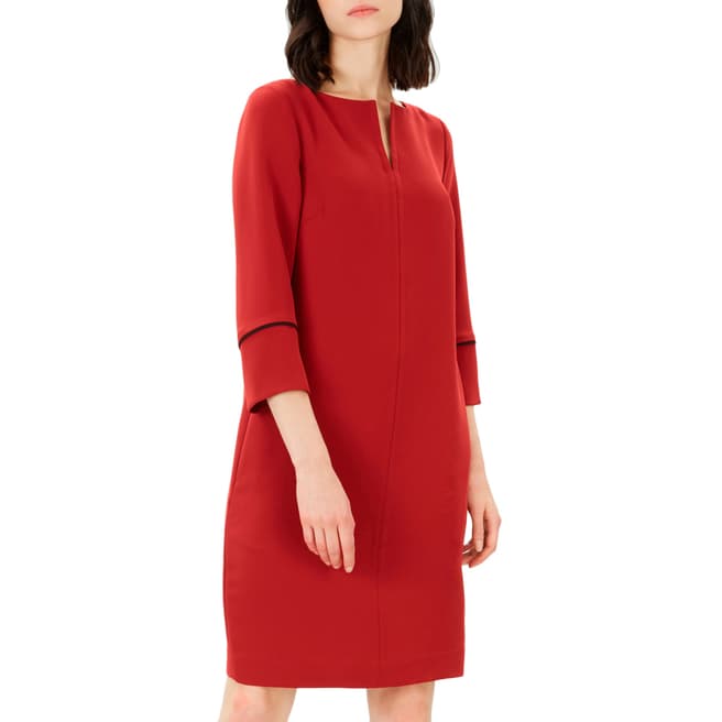 Jaeger Red Crepe Piping Detail Dress