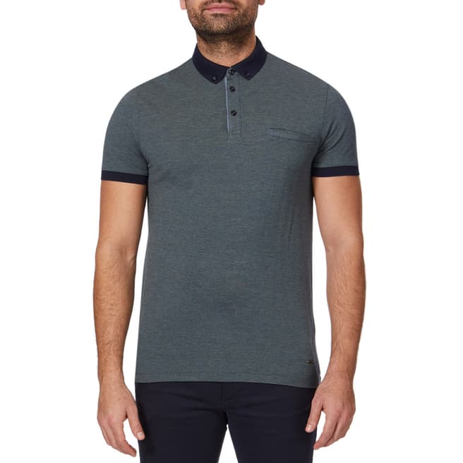 BOSS Navy Pitcham Cotton Polo Top