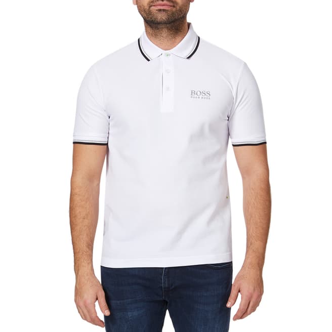 BOSS White Paddy Pro Cotton Blend Polo Shirt