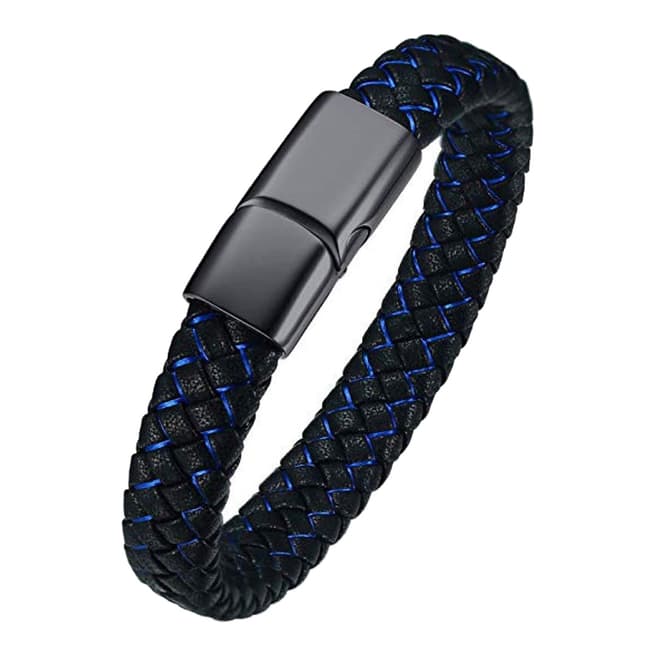 Stephen Oliver Black / Blue Leather Weave Bracelet