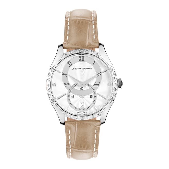 Chrono Diamond Women's Silver / Beige Leather Watch 36mm