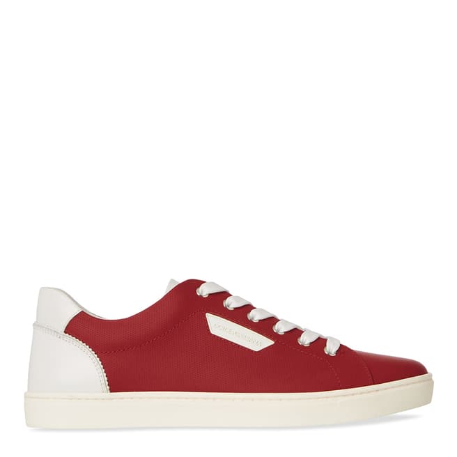 Dolce & Gabbana Deep Red & White Lace Up Sneakers 