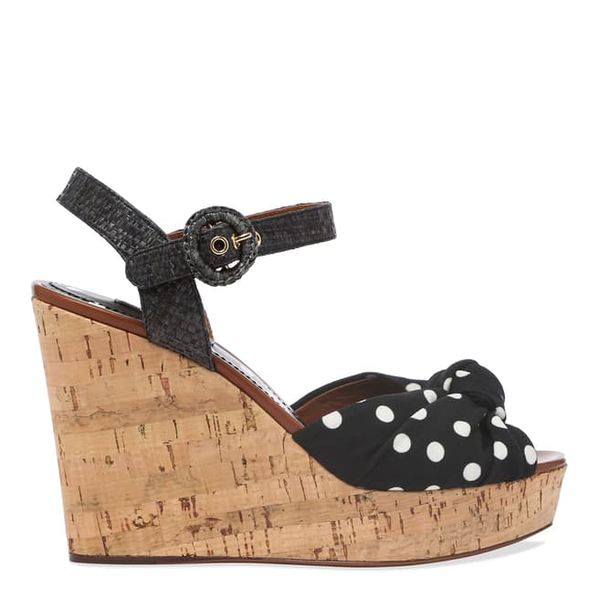 Dolce & Gabbana Black Polka Dot Wedge Sandals 