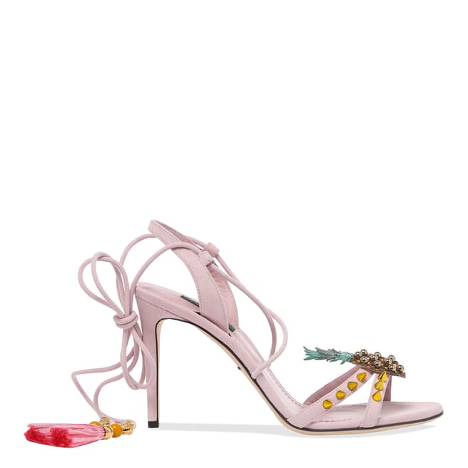 Dolce & Gabbana Pink Suede Pineapple Pom Pom Tassel Heel Sandals 