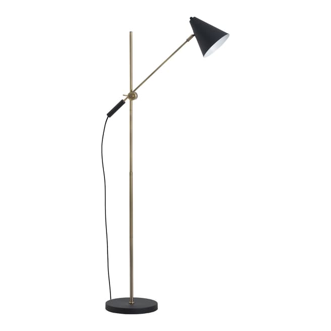 Hill Interiors Black & Brass Adjustable Floor Lamp With Cone Shade