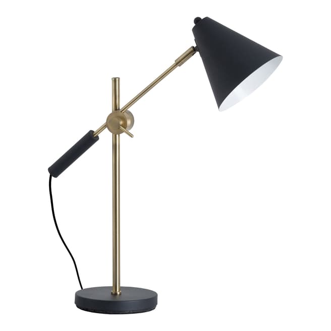 Hill Interiors Black & Brass Adjustable Desk Lamp With Cone Shade