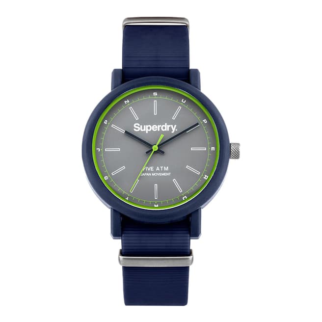 Superdry Matt Grey Navy Blue Silicone Strap Watch