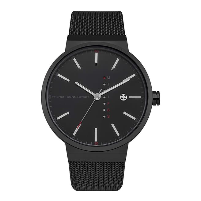 French Connection Light Brushed Black Stainless Steel Mesh, Brushed Watch