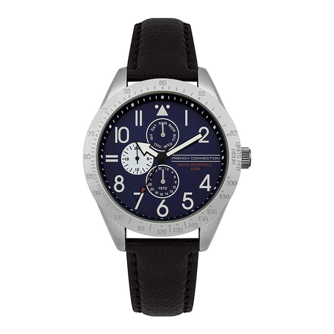French Connection Matte White Dial Black Leather Strap Watch