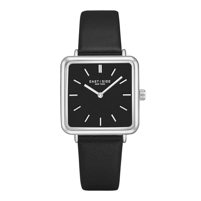 East Village Black / Silver Grand Rectangular Leather Watch