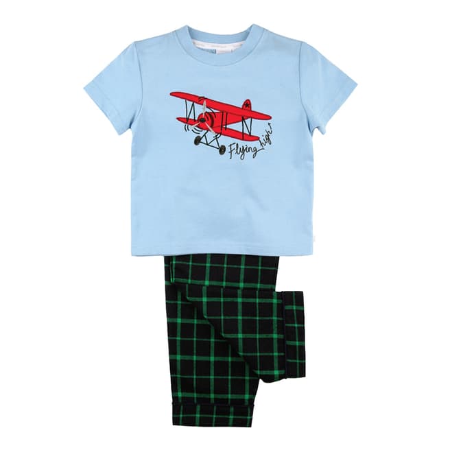 Mini Vanilla Boy's Blue Check Aeroplane Pyjama