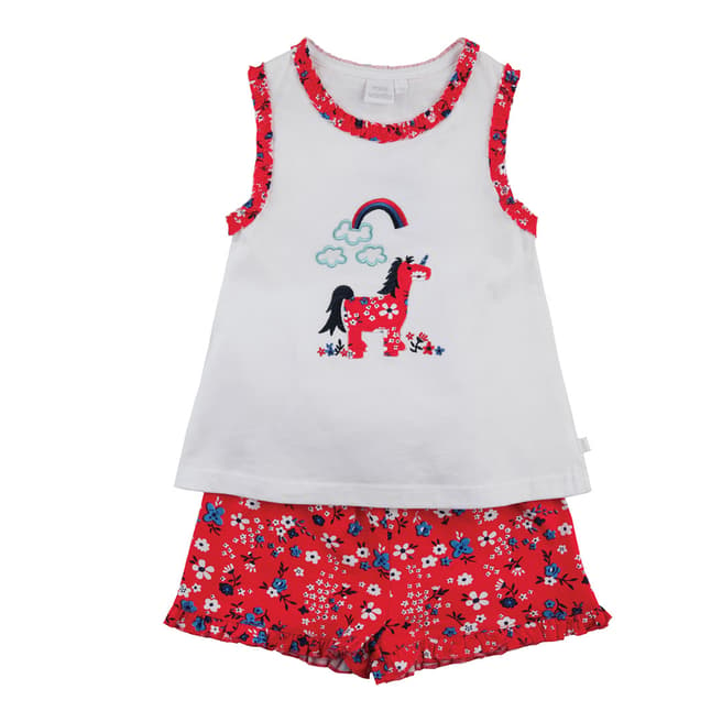 Mini Vanilla Girl's White, Red Unicorn Shortie Pyjamas