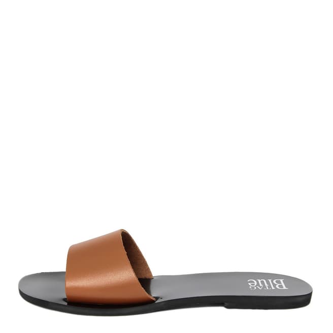Bluetag Rich Brown Leather Flat Slider Sandals 