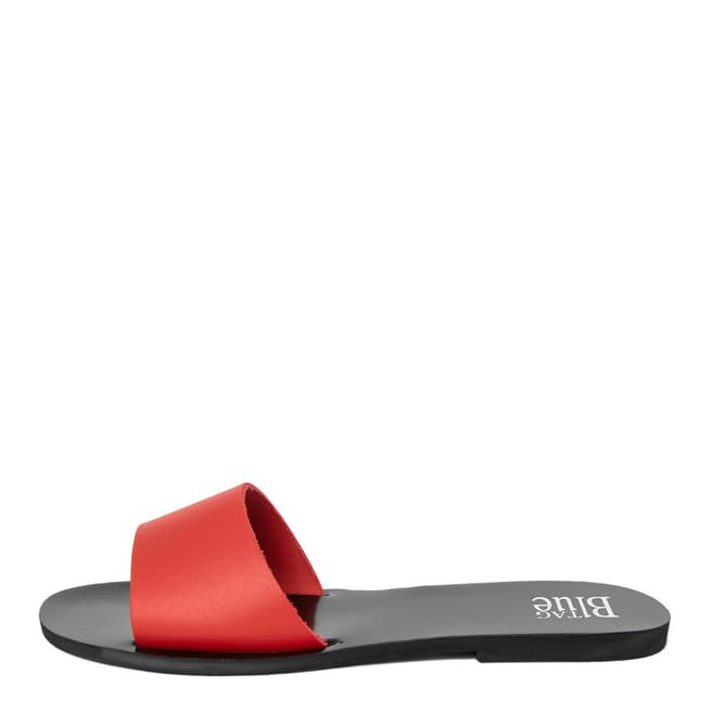 Bluetag Red Leather Flat Slider Sandals 