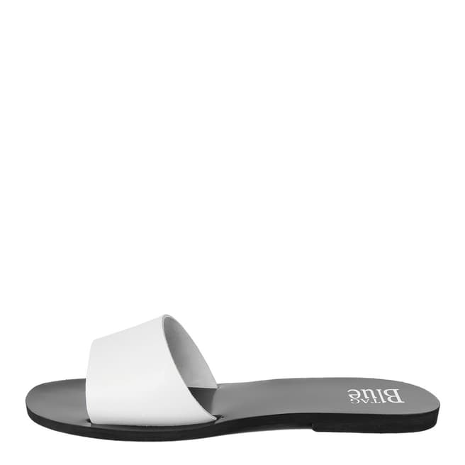 Bluetag White Leather Flat Slider Sandals 