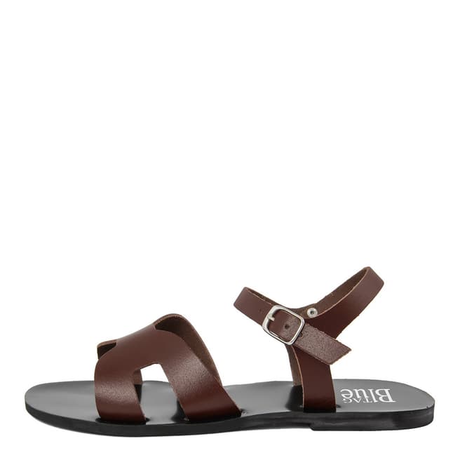Bluetag Brown Leather Strappy Design Buckle Sandals 