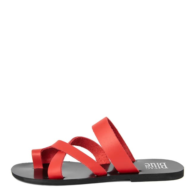 Bluetag Red Leather Strappy Design Sandals 