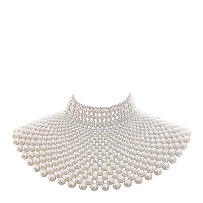 Chloe Collection by Liv Oliver White Multi Pearl Bib Statement Necklace